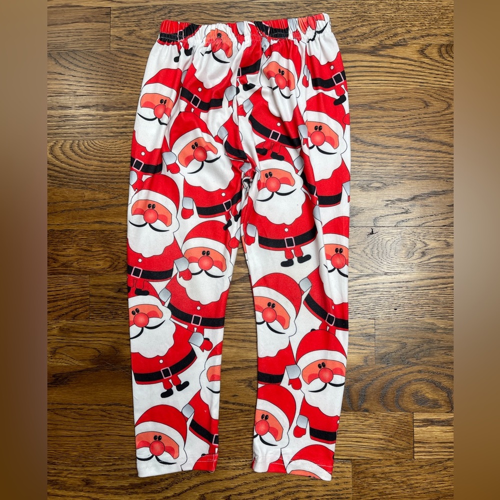 Festive Christmas Holiday Girls Santa Print Leggings Size 4